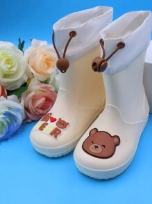 1 Pair Cute Cartoon Bear Kids Boys Girls Children's Rainboots, With Elastic Drawstring, Waterproof Fabric, Anti-Slip, Lightweight & Comfortable, Suitable For Outdoor Activities And School Events In Rainy Weather