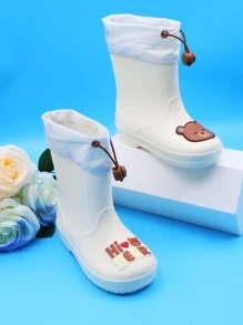1 Pair Cute Cartoon Bear Kids Boys Girls Children's Rainboots, With Elastic Drawstring, Waterproof Fabric, Anti-Slip, Lightweight & Comfortable, Suitable For Outdoor Activities And School Events In Rainy Weather