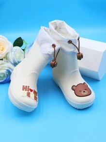 1 Pair Cute Cartoon Bear Kids Boys Girls Children's Rainboots, With Elastic Drawstring, Waterproof Fabric, Anti-Slip, Lightweight & Comfortable, Suitable For Outdoor Activities And School Events In Rainy Weather
