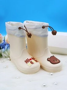 1 Pair Cute Cartoon Bear Kids Boys Girls Children's Rainboots, With Elastic Drawstring, Waterproof Fabric, Anti-Slip, Lightweight & Comfortable, Suitable For Outdoor Activities And School Events In Rainy Weather