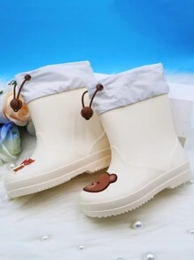 1 Pair Cute Cartoon Bear Kids Boys Girls Children's Rainboots, With Elastic Drawstring, Waterproof Fabric, Anti-Slip, Lightweight & Comfortable, Suitable For Outdoor Activities And School Events In Rainy Weather