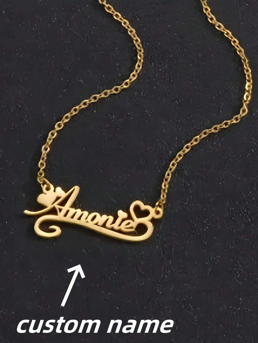 1pc Gold Silver Custom Love Personalized English Letter Pendant Necklace Adjustable Necklace Decoration (English Only) Valentines - Multicolor - View 1