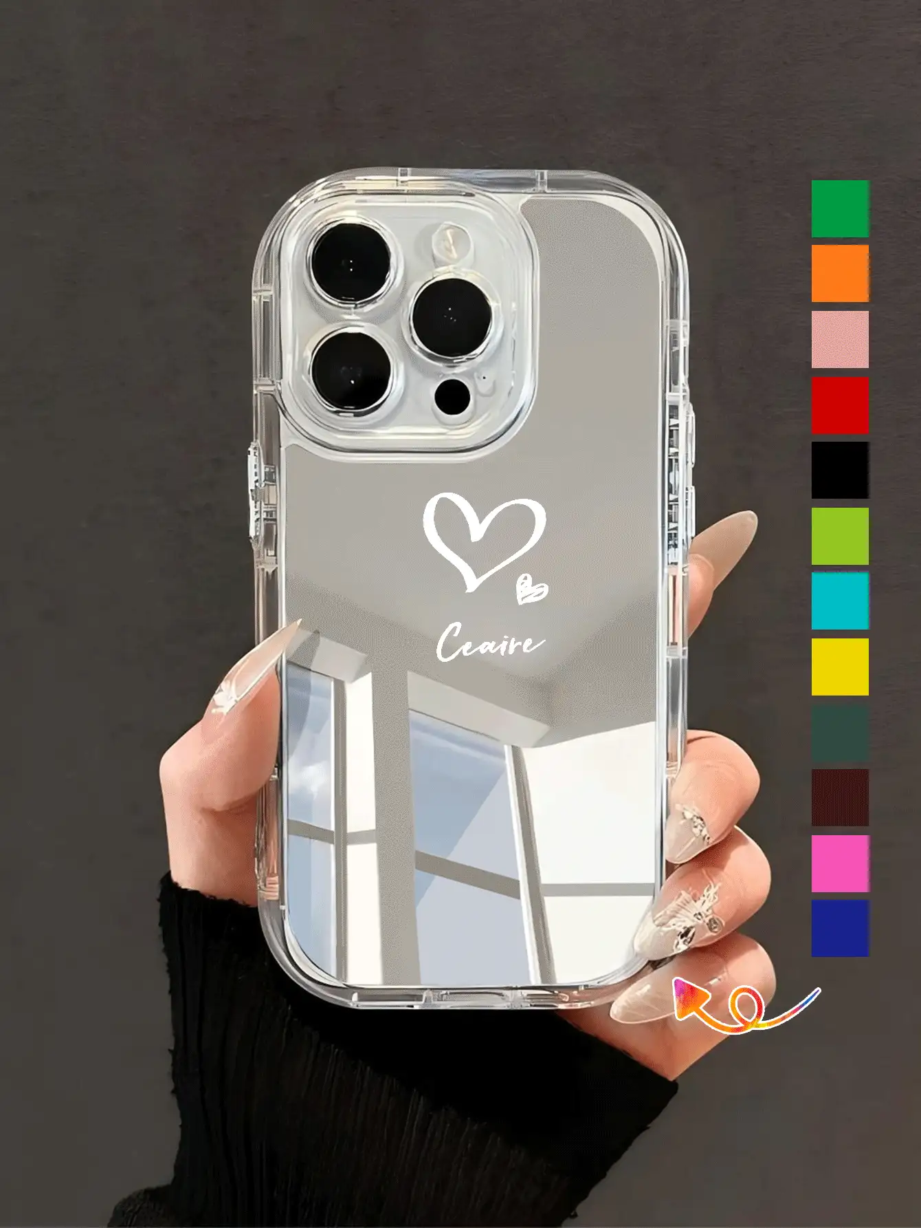 Valentines 1pc Customized Signature Multi-Color Letter Name Short Sentence Shockproof Thick Transparent Mirror Phone Case, Customized Name Phone Case Compatible With Iphone 11 13 15 Pro Max,Stylish,Colorful,Vintage,Cute,Contracted,Funny,Custom,Personalized,Unique,Customized,Ideal Gifts For Him,Ideal Gifts For Her,Boyfriend,Girlfriend,Family,Friends,Grandparents,Couple,Customized Phone Cases,Street Casual Chic - Clear - View 2
