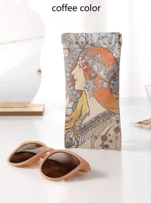 1入組阿方斯·瑪麗亞·穆夏畫風眼鏡盒，防水PU皮革便攜式太陽眼鏡收納盒，簡單的保護容器，男女學生眼鏡配件，磁性關閉的旅行太陽眼鏡讀書眼鏡收納袋防水眼鏡袋 - 彩色 - 查看 6