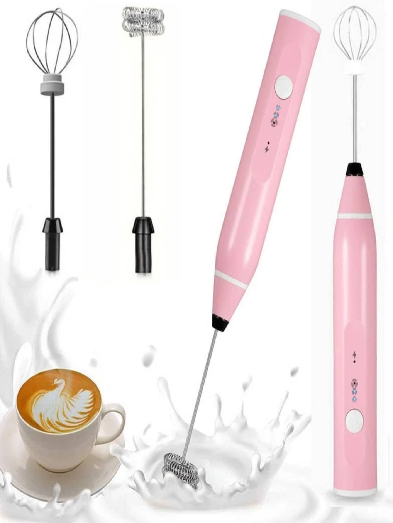 Portable Electric Blender Mixer Whisk For Drinks Milk Coffee Eggs USB Rechargeable - 淺粉色 - 查看 1