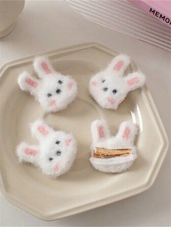 1 pieza Clip para el cabello con forma de conejito lindo y decoración de rubor, clip para flequillo lateral esponjoso, accesorio de cabello versátil con pinzas, pinzas para el cabello, pasadores de cabello, artículos escolares, invierno, accesorios para el cabello