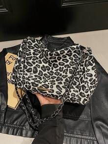 豹纹超大手提包，时尚休闲腋下斜挎包 - 黑色 - 查看 1