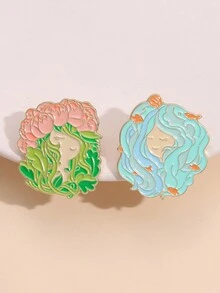 1 件可爱女孩风格胸针，金鱼、海洋、花卉、蝴蝶图案，金属徽章，适合年轻女士系列 - 彩色 - 查看 7