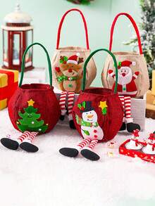 1 件圣诞苹果袋、儿童圣诞小礼物/糖果袋、圣诞老人亚麻圣诞手提包，适合节日、冬季 - 彩色 - 查看 2