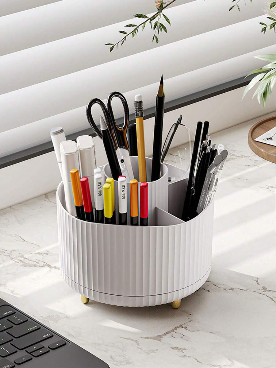 1pc 5-Ngăn xoay tổ chức bàn làm việc, hộp đựng bút, hộp đựng cọ trang điểm, hộp đựng mỹ phẩm, giá để đồ trang điểm trên bàn