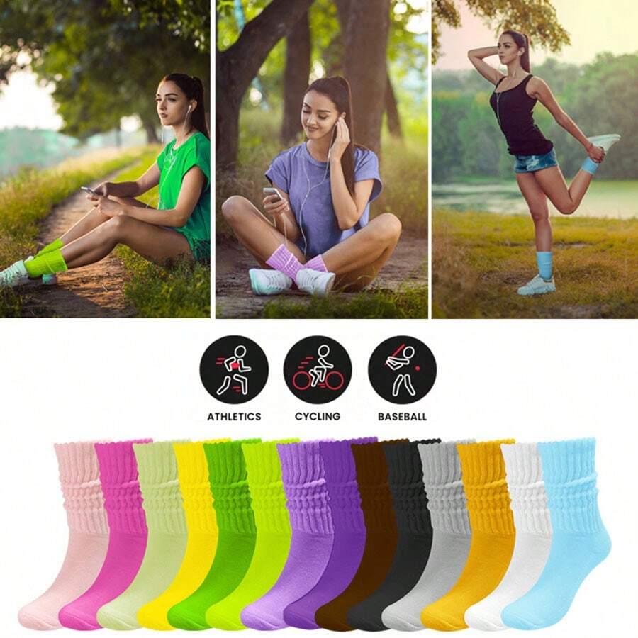 5 Pairs Women's Candy Color Casual Bubble Mid-Calf Socks, Sports & Outdoor Style, Design, Autumn/Winter New - Multicolor - View 1