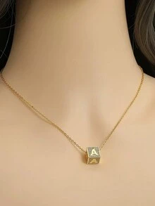 1pc Cubic Zirconia Stone Inlaid English Alphabet Letter Pendant Necklace, Suitable For Women Gift, Daily And Party Wear - Multicolor - View 1