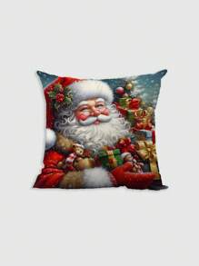 4 Pcs/1 Pc Colorful Santa Claus Snowman Short Plush Pillowcase, Sofa, Bedroom, Living Room, Home Decoration, Cushion Cover - Multicolor - View 16