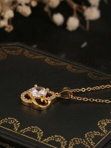 1 件 18K 金玫瑰花钻石项链，带 4 片花瓣，奢华不锈钢吊坠，适合女士派对和日常佩戴 - 金黃色 - 查看 4