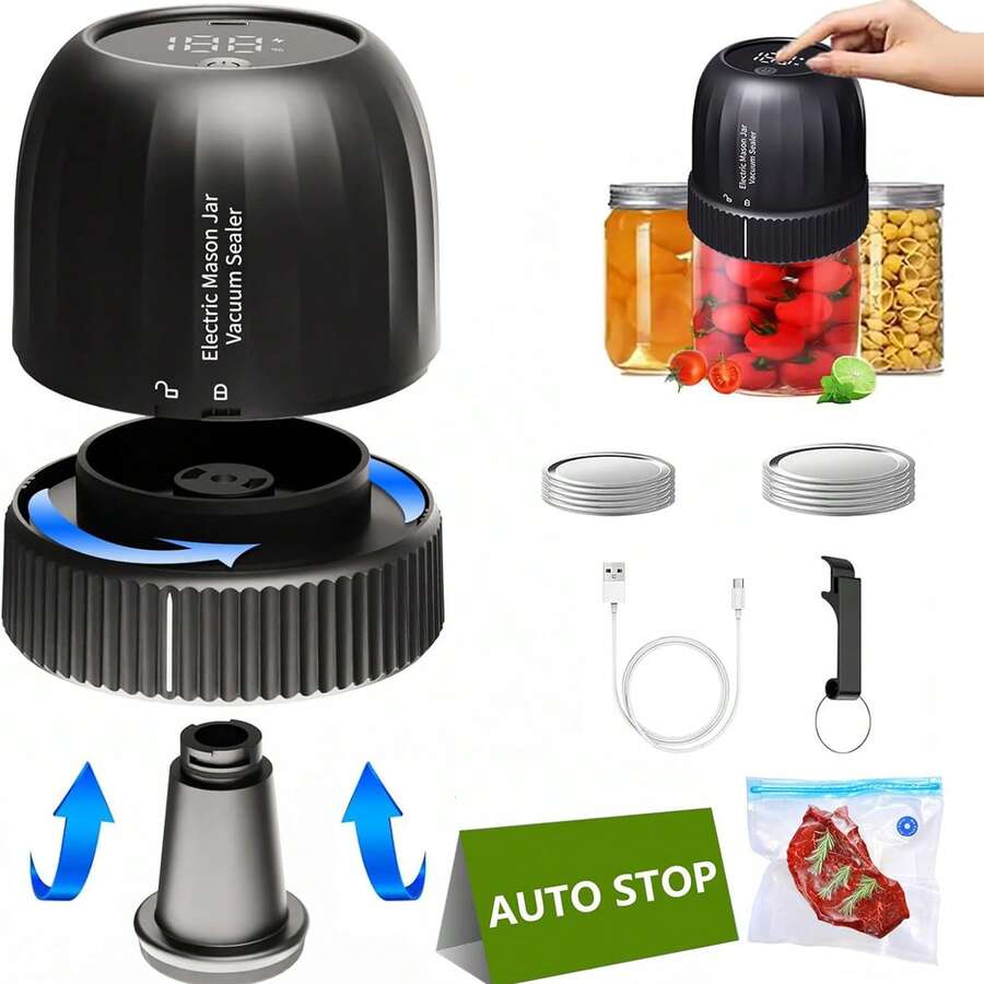 Electric Mason Jar Vacuum Sealer, Upgraded Automatic Vacuum Sealer Kit