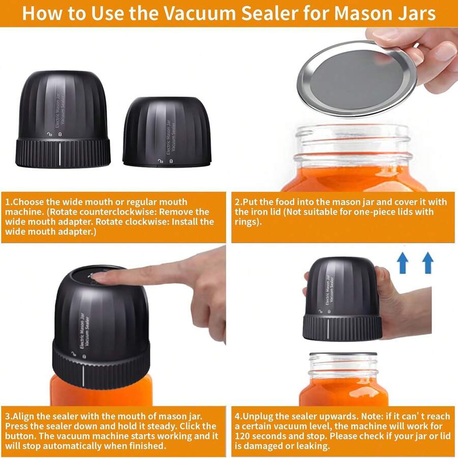 Electric Mason Jar Vacuum Sealer, Upgraded Automatic Vacuum Sealer Kit