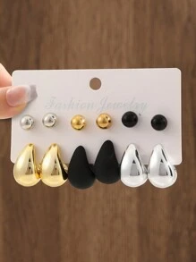 Set de 12 pares de pendientes minimalistas de moda con formas redondas y de lágrima en varios colores, adecuados para uso diario de mujeres o como regalo para días festivos