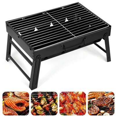 Nesmova Tragbarer, zusammenklappbarer BBQ-Grill, kompakter und leichter Holzkohlegrill, einfach aufzubauen und zu tragen, ideal zum Kochen im Freien, Camping und Picknicks