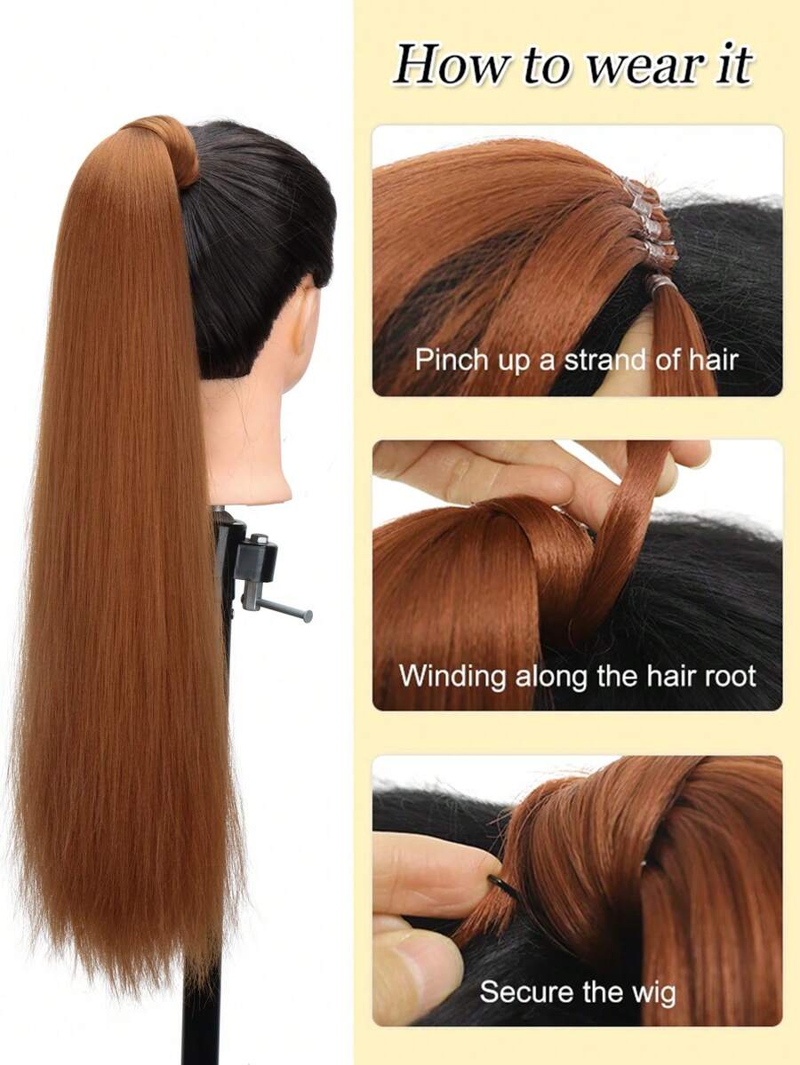 Ponytail Synthetic Hair Extensions With Rubber Band 22inch Long Yaki
