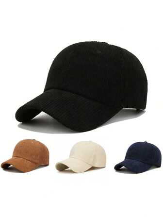 1 件男女通用纯色时尚灯芯绒棒球帽，秋冬季休闲风格，适合日常穿着