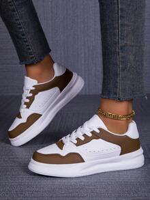 女士休闲简约软底系带圆头厚底轻便舒适运动鞋 - 咖啡棕 - 查看 4