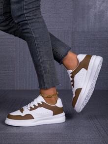 女士休闲简约软底系带圆头厚底轻便舒适运动鞋 - 咖啡棕 - 查看 5