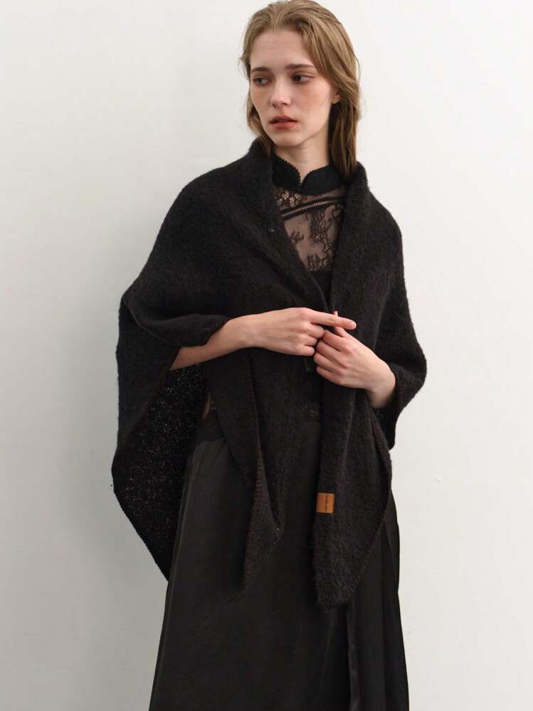 1 pieza Chal largo con flecos gruesos y estampado de cuadros Mobwife, chal abrigador de tacto suave y esponjoso de imitación de cachemira, nuevo regalo cálido para otoño e invierno 2024 - Negro - Añade 7