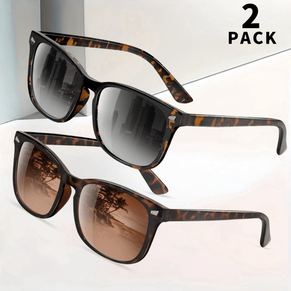 2pack Polarized Glasses For Women Classic Retro Style 100% UV Protection For Outdoors