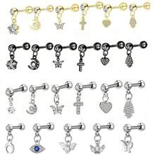 1 件 16G 316 不锈钢耳钉方晶锆石耳洞耳钉耳屏软骨杠铃耳环耳轮海螺身体穿孔首饰适合女性女孩 - 銀色 - 查看 1