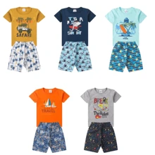 10 Peças - Conjuntos para Menino Verão Sortidos - Kit 5 Camisas + 5 Bermudas : 10 Peças Pronta Entrega Sortidas - Moda Criança Menino - Multicolorido - Visão 3