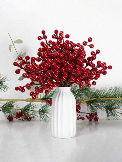 10 piezas de tallos de bayas rojas de 7,1 pulgadas, bayas navideñas, adecuadas para cabañas de invierno navideñas, decoraciones para árboles de Navidad, decoraciones navideñas de Año Nuevo, envoltura de regalos, materiales para manualidades de bricolaje