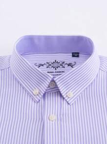 1 Stück Herren Gestreiftes Oxford Langarm Freizeithemd, Frühling/Herbst