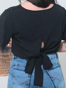 Women's Blouse With Tie At The Back - Duna C3 Fabric - 黑色 - 查看 2