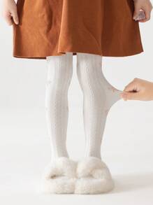 1 件装白色女童紧身裤，带粉色蝴蝶结装饰，网眼图案，轻盈透气的连体裤紧身裤，柔软舒适，时尚，适合日常穿着，搭配公主裙，节日礼物 - 彩色 - 查看 4