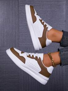 女士休闲简约软底系带圆头厚底轻便舒适运动鞋 - 咖啡棕 - 查看 2