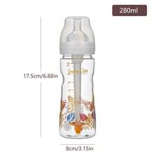 1 bình sữa thủy tinh chống đầy hơi cho bé, bình thủy tinh borosilicate cao cấp cổ rộng 280ml, đường kính miệng bình 5cm, thân bình chịu được nhiệt độ cao 400°C, núm vú bằng silicon - Nhiều màu - Xem 2
