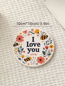 1 miếng lót ly bằng gốm hình con ong và hoa hoạt hình, thấm hút, chịu nhiệt, chống trượt, quà tặng trang trí nhà bếp cho bạn bè, bạn học, gia đình, cặp đôi - Nhiều màu - Xem 2