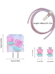 5 件郁金香图案保护壳适用于 11/12/13/14/15，兼容 18/20W 充电器，送给男朋友/女朋友的礼物，数据线保护套，充电器保护套 - 彩色 - 查看 6
