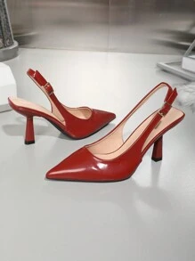 OMS Scarpe con tacco alto, moda europea e americana, nuovo design semplice, punta affusolata, tomaia bassa, marrone con tacco sottile, scarpe da donna con tacco alto e retro aperto