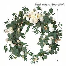 5.9ft Artificial Flowers Eucalyptus Garland With Flowers Fall Flowers,Wedding Arch Flowers,Wedding Table Garland,Flocked Garland, Wedding Decorations,Garland Christmas Decorations - 白色 - 查看 3