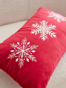 1 pièce Housse de coussin de Noël avec broderie flocon de neige rouge, pour la décoration intérieure, taie d'oreiller décorative de Noël, sans rembourrage inclus