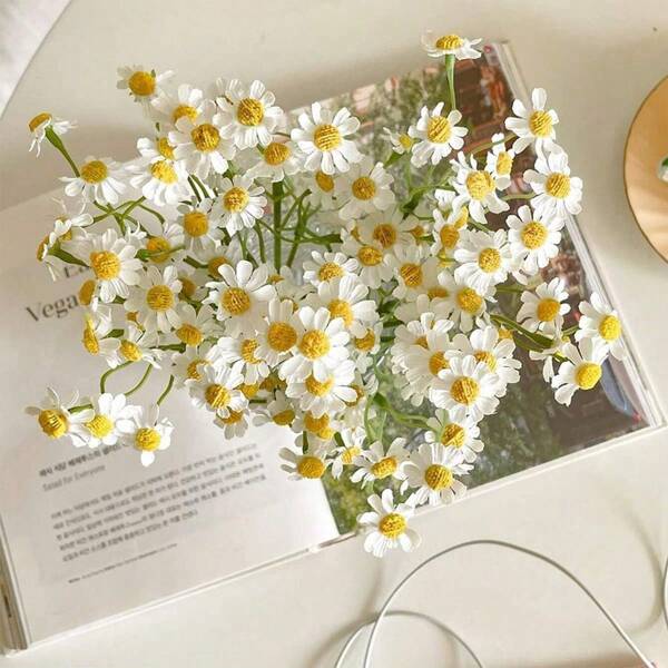 Small White Daisy Flowers Artificial, Fake Daisies, Spring Wild Flower For Party Decor (Vase Not Included), Valentine Day, Gifts Birthday Graduation, Fall Decor, Autumn