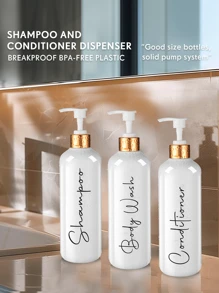 3-Pcs 500ml White Refillable Shampoo & Conditioner Dispenser Set - Stylish Pump Bottles For Bathroom Storage - Durable, Leak-Proof Space-Saving Design Home Bathroom Decor Summer Back To School - White - View 8