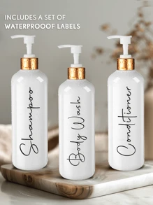 3-Pcs 500ml White Refillable Shampoo & Conditioner Dispenser Set - Stylish Pump Bottles For Bathroom Storage - Durable, Leak-Proof Space-Saving Design Home Bathroom Decor Summer Back To School - White - View 7