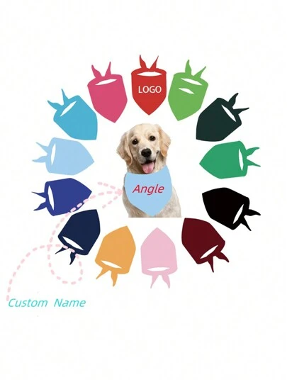 Customized Pets Logo Print Solid Color Pet Triangle Scarf With Logo, Pet Neck Scarf