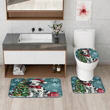Bộ 4 rèm tắm hình chó Giáng sinh kèm thảm chống trượt, nắp bồn cầu hình chữ U, đồ trang trí phòng tắm hình chó vui nhộn và cây thông Noel, phụ kiện phòng tắm kèm móc treo - Nhiều màu - Xem 5