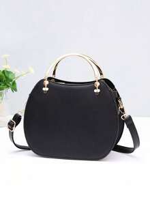 1 件时尚贝壳形圆形斜挎包，附赠随机挂饰，可爱又甜美 - 黑色 - 查看 3