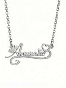 1pc Gold Silver Custom Love Personalized English Letter Pendant Necklace Adjustable Necklace Decoration (English Only) Valentines - Multicolor - View 5