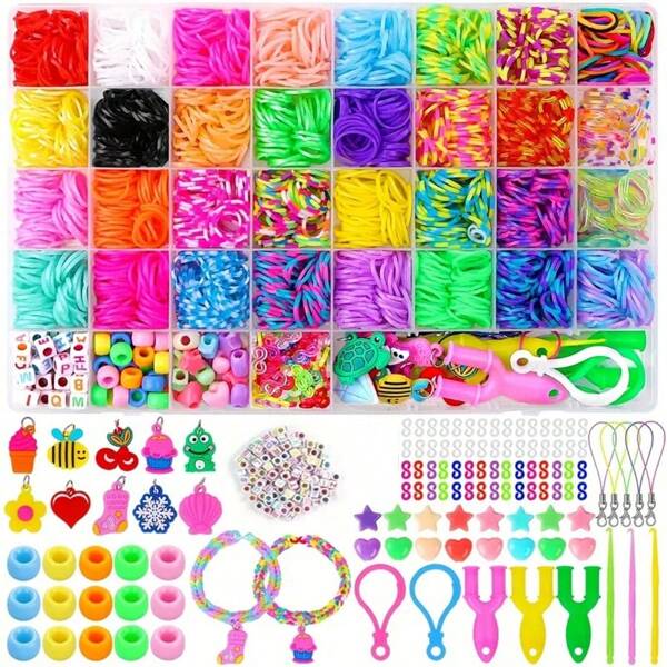 Bandas de goma coloridas, kit de telar, kit de 32 bandas de giro de goma de 32 colores para hacer pulseras y cuentas DIY, regalo perfecto para principiantes