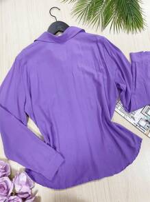 Women's Shirt In Beautiful Viscose Fabric - 淡紫色 - 查看 2